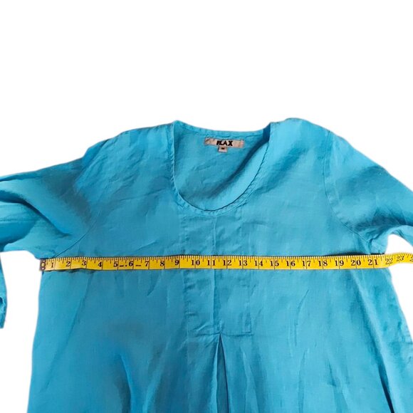 FLAX Womens 100% Linen Lagenlook Shirt, Blue, Pleated, Scoop Neck, Size M - Picture 7 of 8